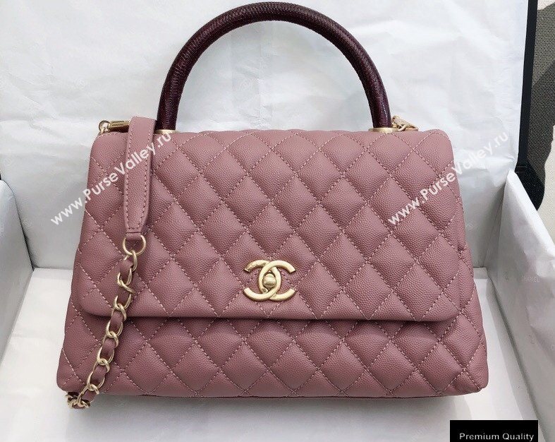 Chanel Coco Handle Medium Flap Bag Dusty Pink/Burgundy with Lizard Top Handle A92991 Top Quality 7148 (smjd-20092517)