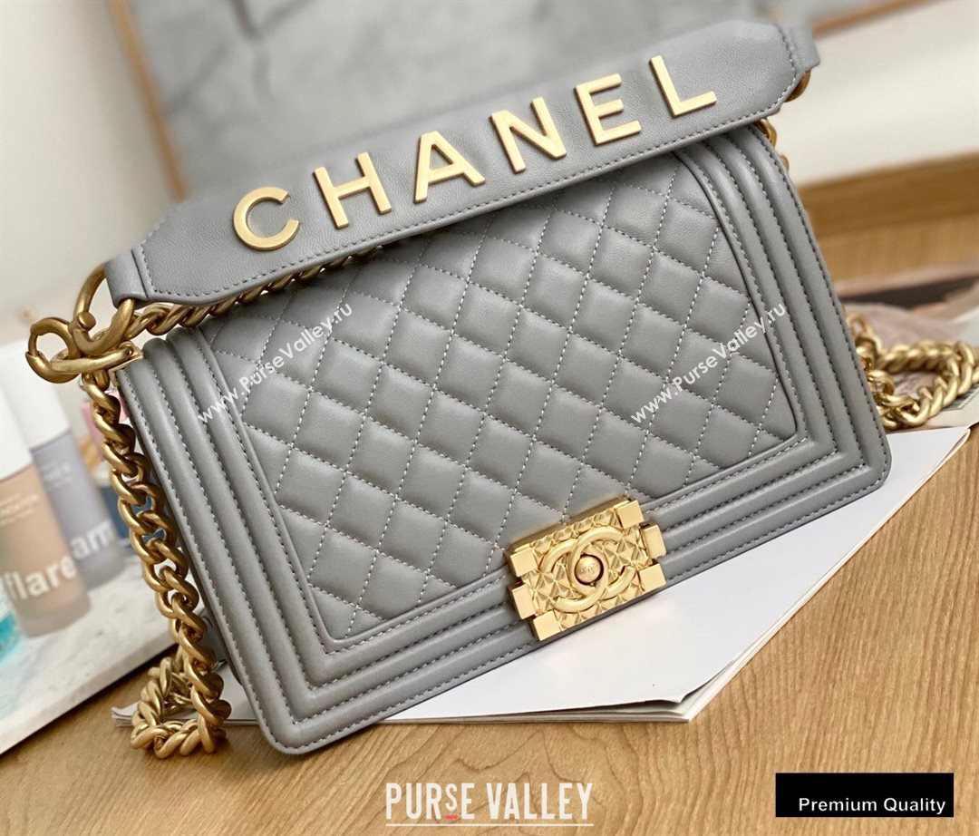 Chanel Medium Boy Flap Bag Gray with Removable Logo Handle (yingfeng-20092903)