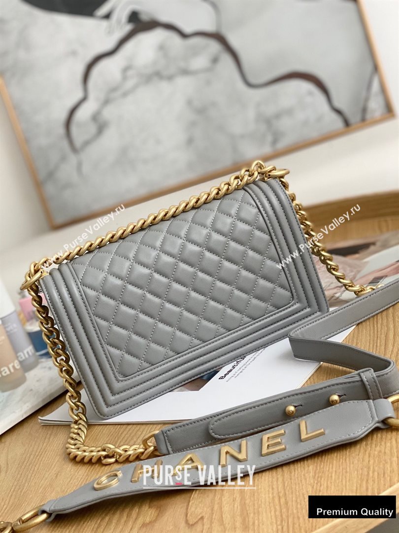 Chanel Medium Boy Flap Bag Gray with Removable Logo Handle (yingfeng-20092903)