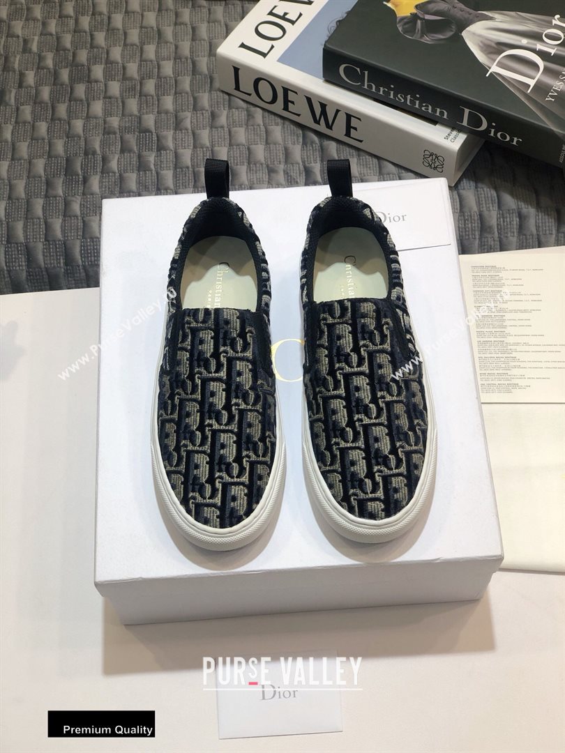 Dior Oblique Embroidered Velvet Solar Slip-On Sneakers Dark Blue 2020 (jincheng-20093047)