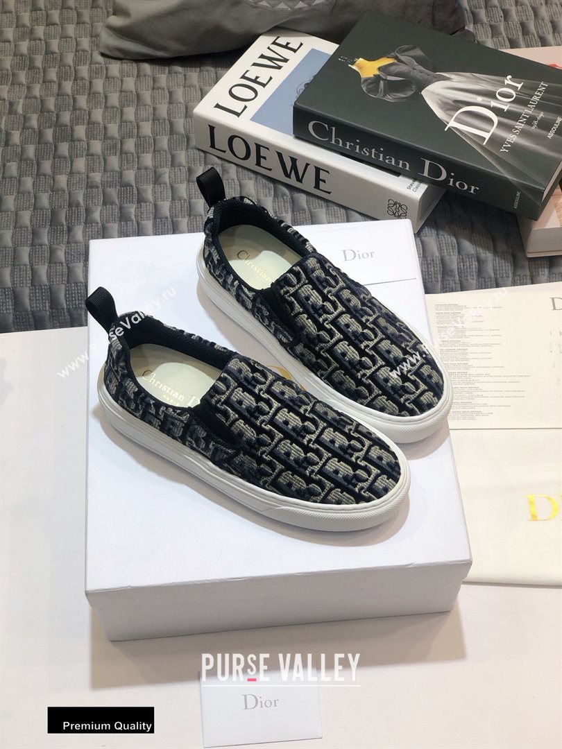 Dior Oblique Embroidered Velvet Solar Slip-On Sneakers Dark Blue 2020 (jincheng-20093047)