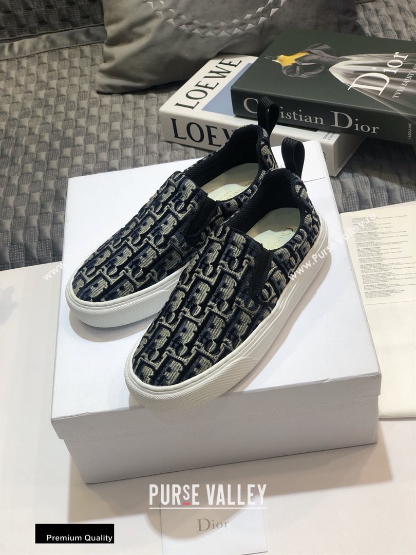 Dior Oblique Embroidered Velvet Solar Slip-On Sneakers Dark Blue 2020 (jincheng-20093047)