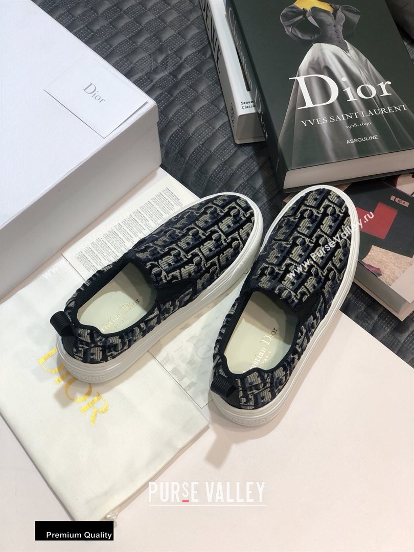 Dior Oblique Embroidered Velvet Solar Slip-On Sneakers Dark Blue 2020 (jincheng-20093047)