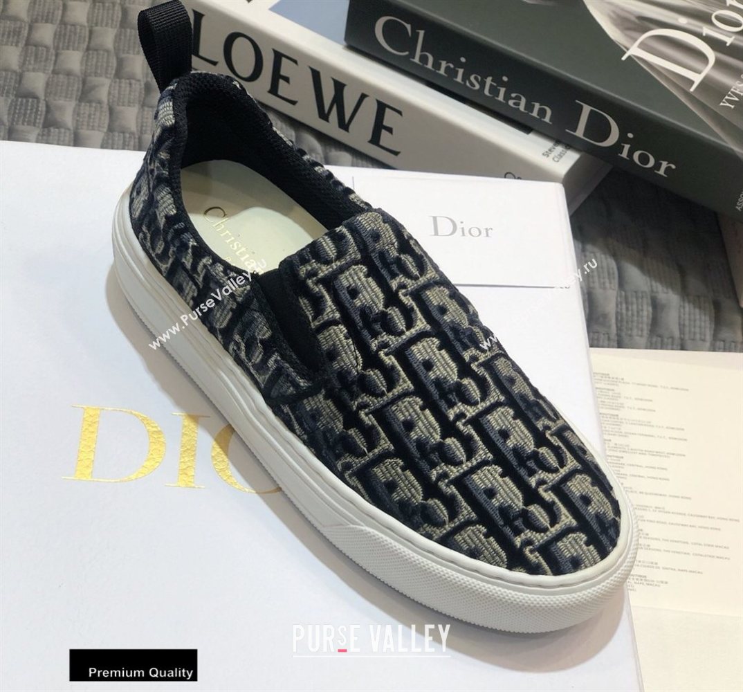 Dior Oblique Embroidered Velvet Solar Slip-On Sneakers Dark Blue 2020 (jincheng-20093047)