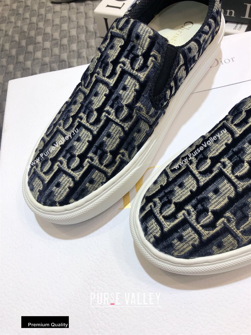 Dior Oblique Embroidered Velvet Solar Slip-On Sneakers Dark Blue 2020 (jincheng-20093047)