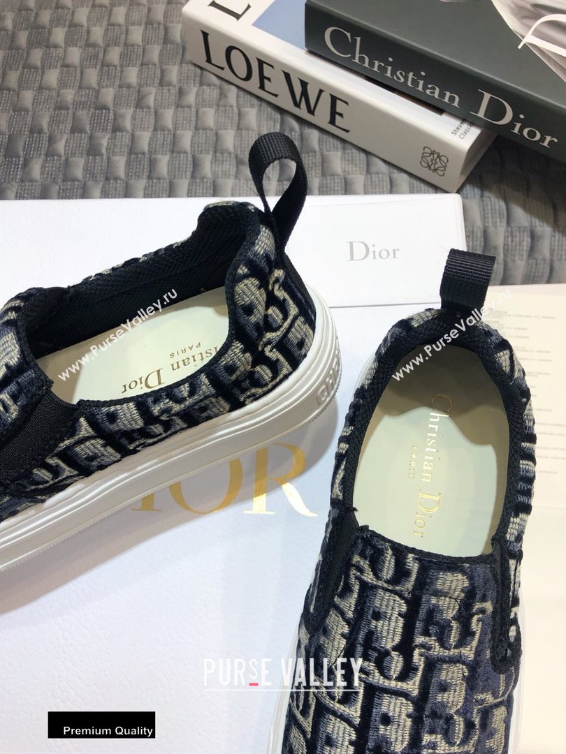 Dior Oblique Embroidered Velvet Solar Slip-On Sneakers Dark Blue 2020 (jincheng-20093047)