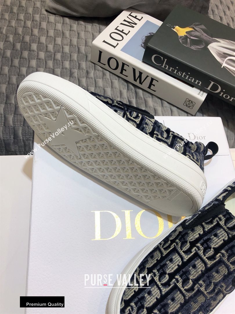 Dior Oblique Embroidered Velvet Solar Slip-On Sneakers Dark Blue 2020 (jincheng-20093047)