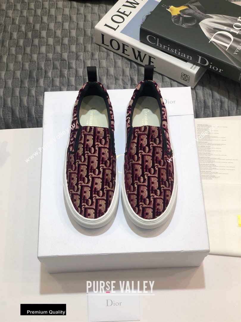 Dior Oblique Embroidered Velvet Solar Slip-On Sneakers Burgundy 2020 (jincheng-20093049)