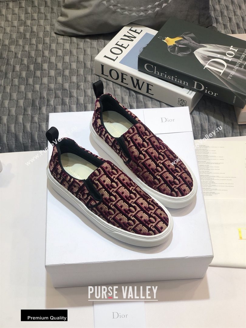 Dior Oblique Embroidered Velvet Solar Slip-On Sneakers Burgundy 2020 (jincheng-20093049)