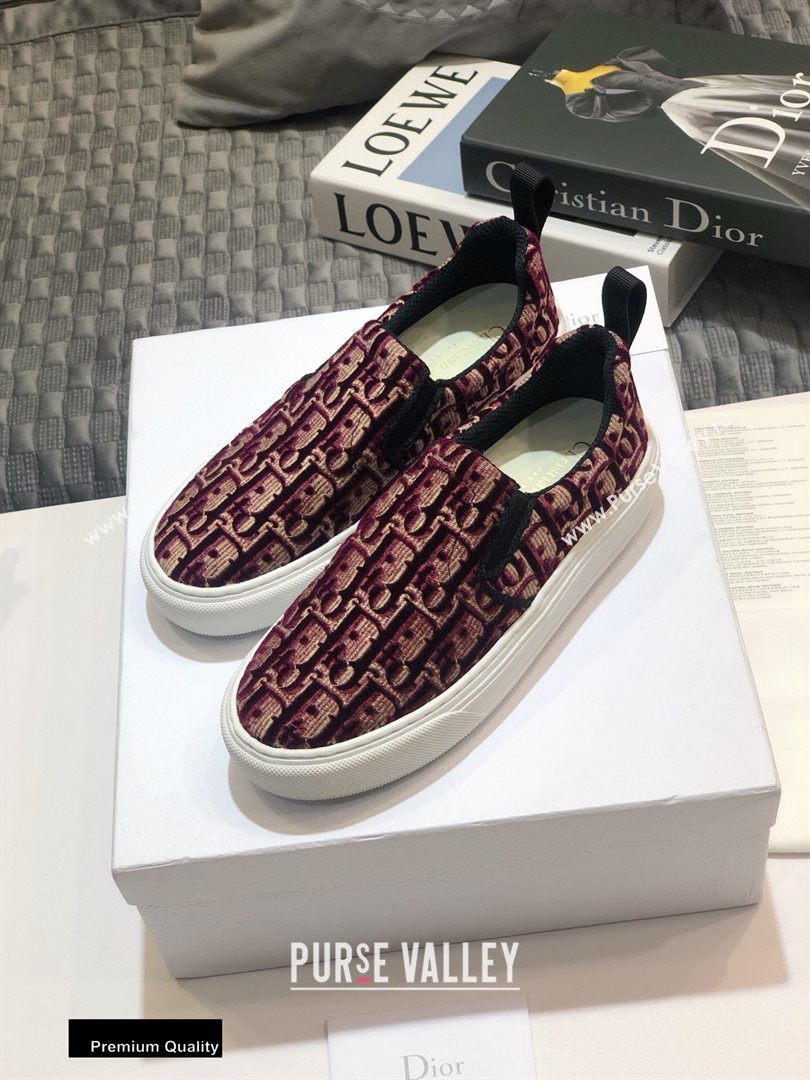 Dior Oblique Embroidered Velvet Solar Slip-On Sneakers Burgundy 2020 (jincheng-20093049)