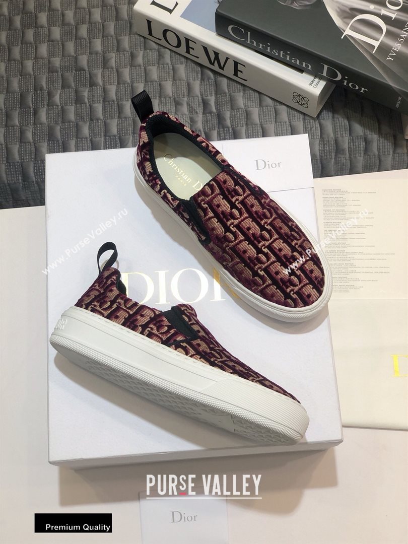 Dior Oblique Embroidered Velvet Solar Slip-On Sneakers Burgundy 2020 (jincheng-20093049)