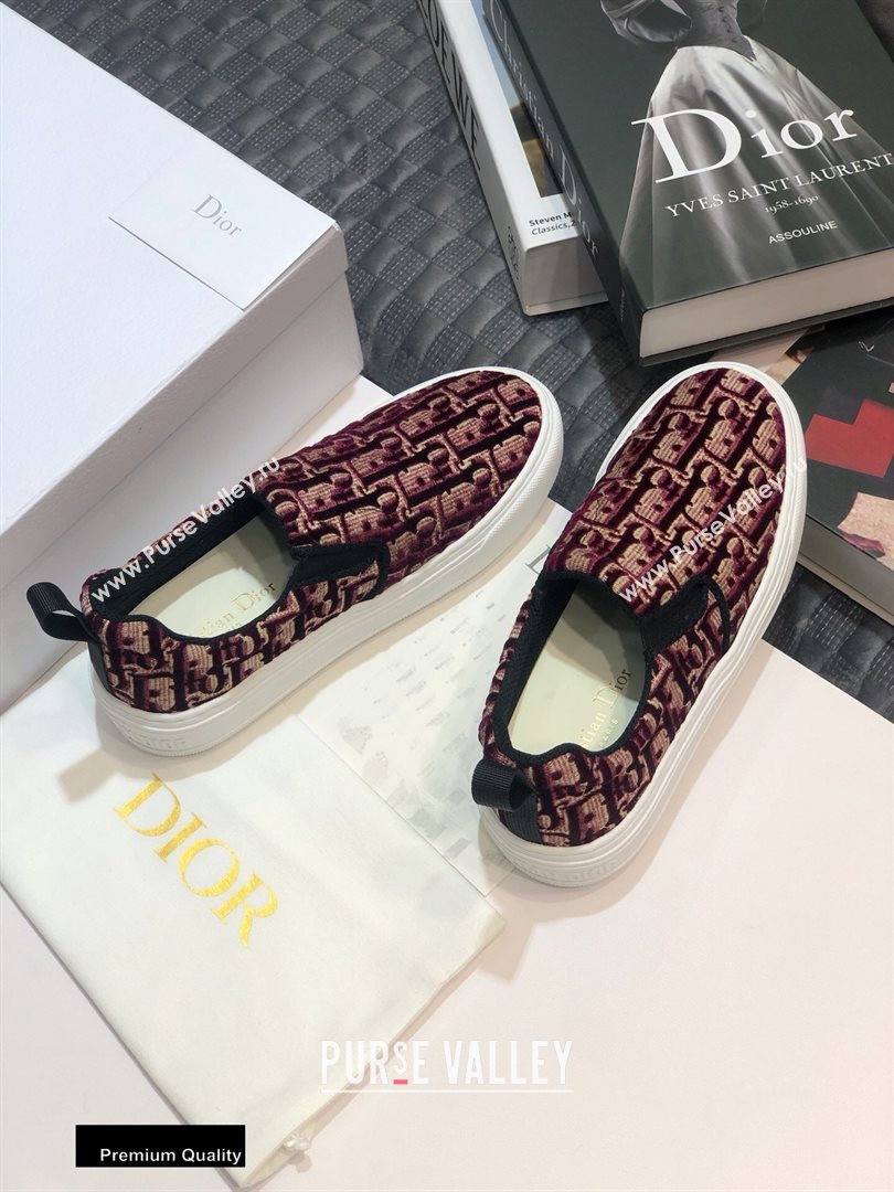 Dior Oblique Embroidered Velvet Solar Slip-On Sneakers Burgundy 2020 (jincheng-20093049)