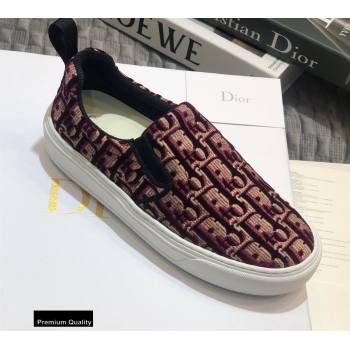 Dior Oblique Embroidered Velvet Solar Slip-On Sneakers Burgundy 2020 (jincheng-20093049)