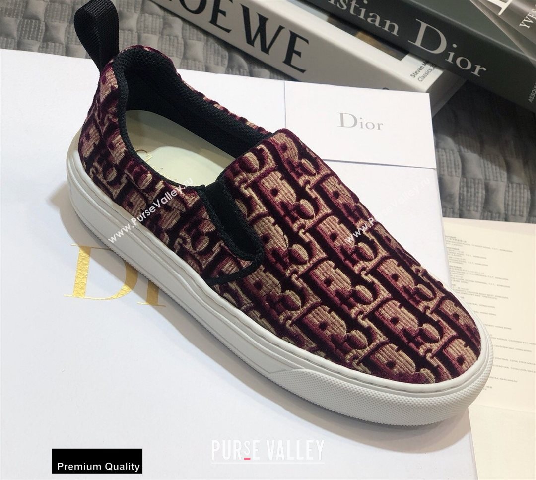 Dior Oblique Embroidered Velvet Solar Slip-On Sneakers Burgundy 2020 (jincheng-20093049)