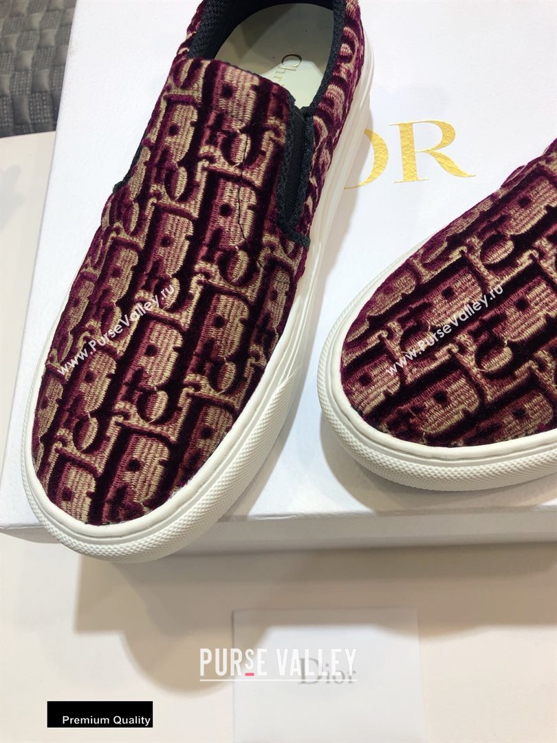 Dior Oblique Embroidered Velvet Solar Slip-On Sneakers Burgundy 2020 (jincheng-20093049)