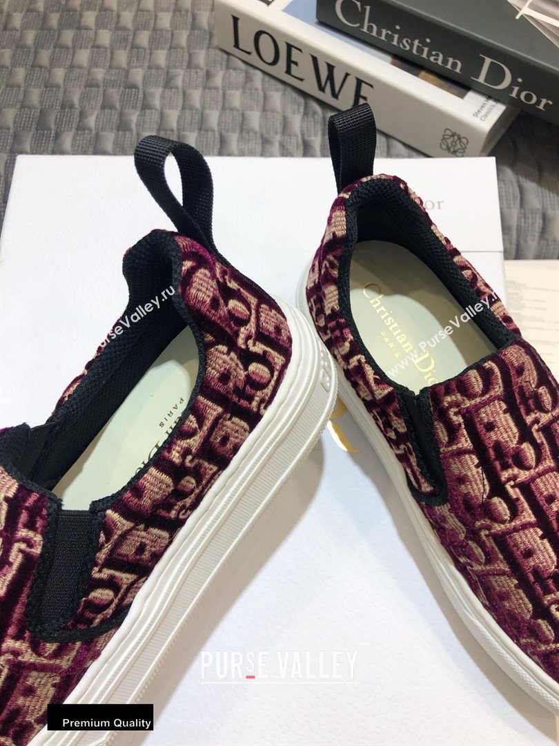 Dior Oblique Embroidered Velvet Solar Slip-On Sneakers Burgundy 2020 (jincheng-20093049)