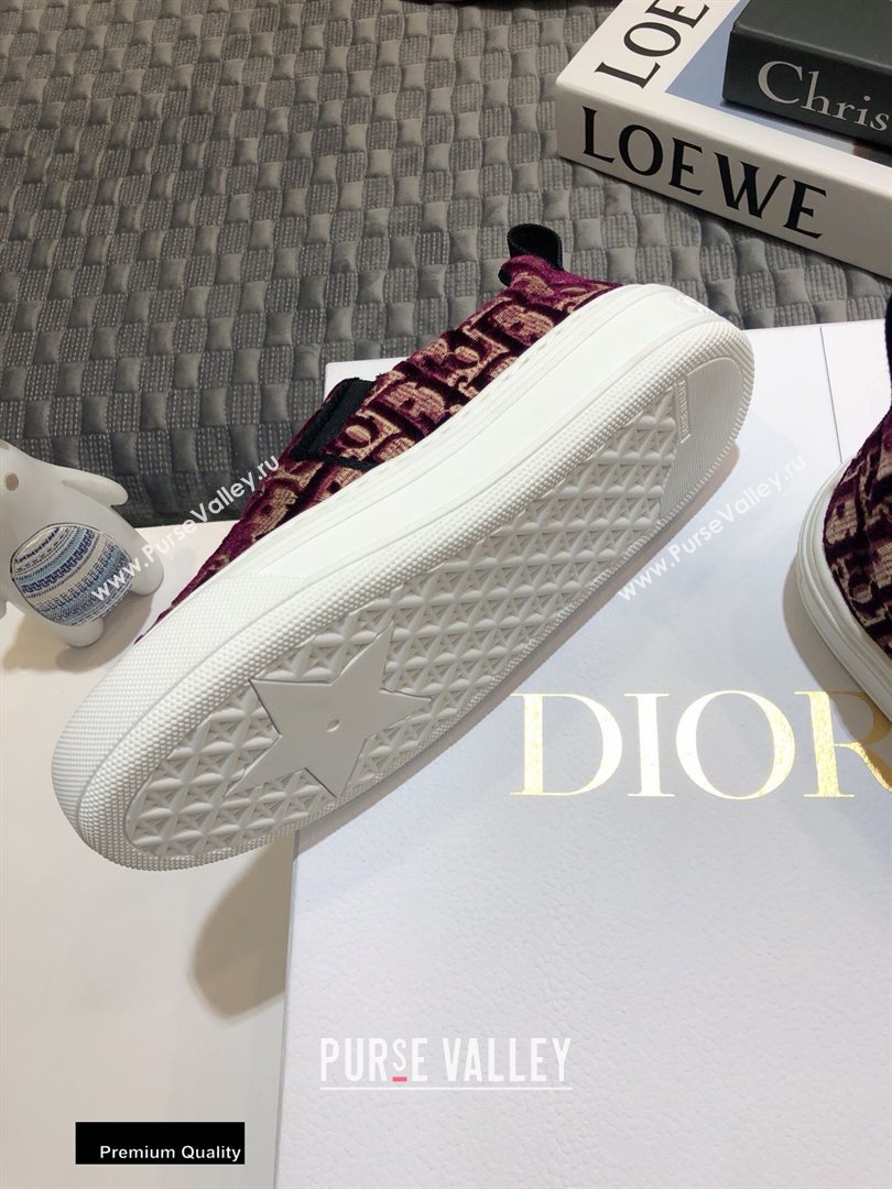 Dior Oblique Embroidered Velvet Solar Slip-On Sneakers Burgundy 2020 (jincheng-20093049)