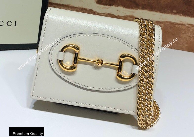 Gucci 1955 Horsebit Small Wallet with Chain Bag 623180 Leather White 2020 (delihang-20093008)