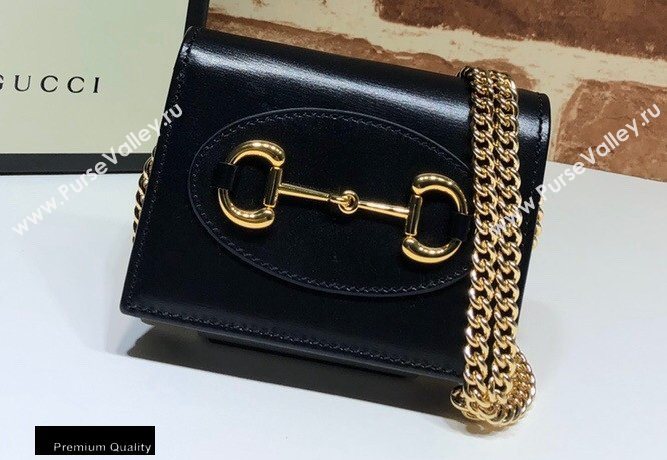 Gucci 1955 Horsebit Small Wallet with Chain Bag 623180 Leather Black 2020 (delihang-20093007)