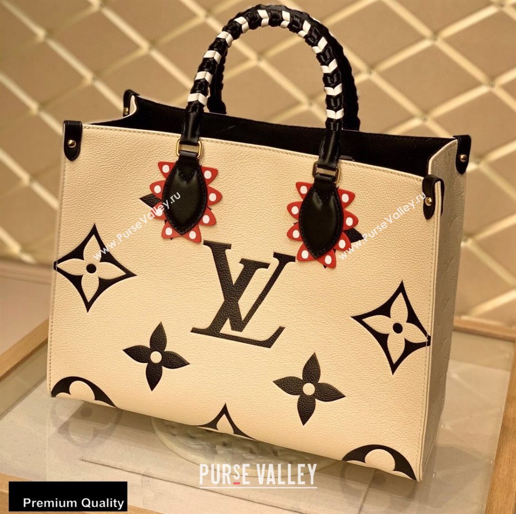 Louis Vuitton LV Crafty Onthego MM Tote Bag Braided Top Handle M45375 Creme 2020 (kiki-20100704)