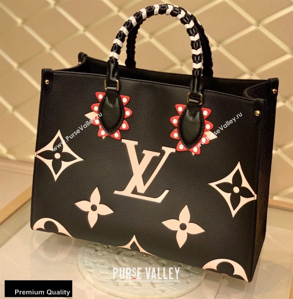 Louis Vuitton LV Crafty Onthego MM Tote Bag Braided Top Handle M45375 Black 2020 (kiki-20100703)