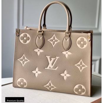 Louis Vuitton Grained Leather OnTheGo MM Tote Bag M45494 Tourterelle Gray 2020 (kiki-20100718)