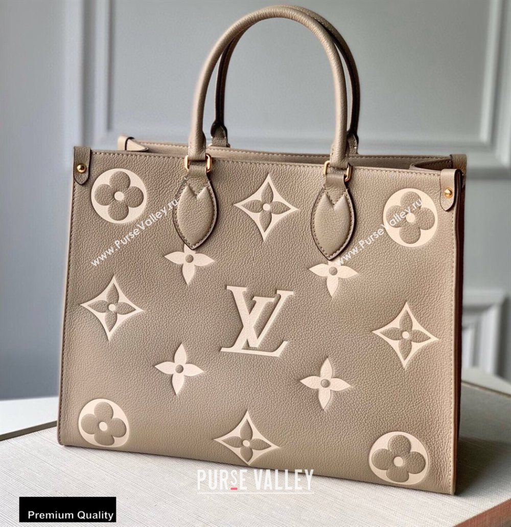 Louis Vuitton Grained Leather OnTheGo MM Tote Bag M45494 Tourterelle Gray 2020 (kiki-20100718)