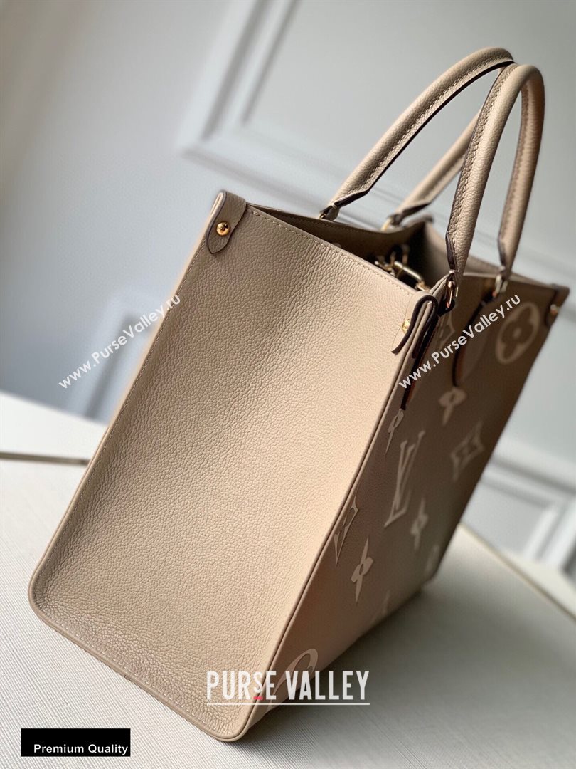 Louis Vuitton Grained Leather OnTheGo MM Tote Bag M45494 Tourterelle Gray 2020 (kiki-20100718)
