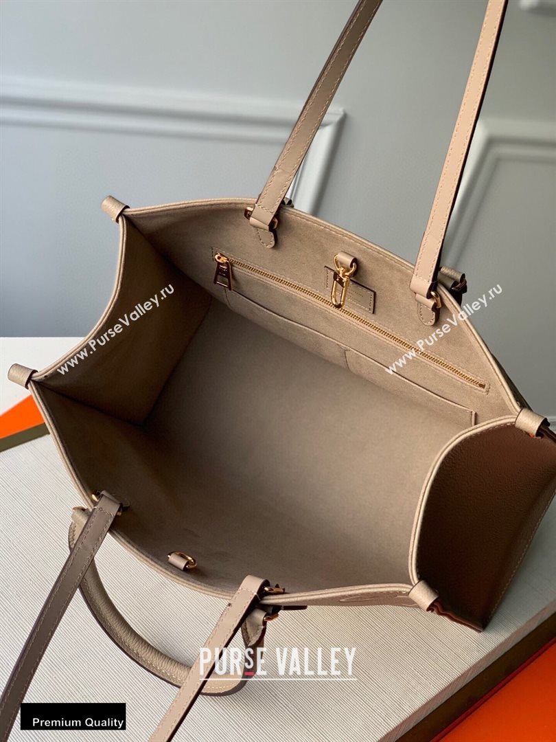 Louis Vuitton Grained Leather OnTheGo MM Tote Bag M45494 Tourterelle Gray 2020 (kiki-20100718)