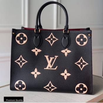 Louis Vuitton Grained Leather OnTheGo MM Tote Bag M45495 Black 2020 (kiki-20100717)