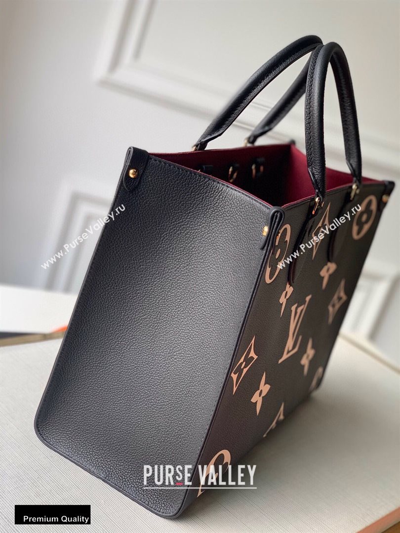 Louis Vuitton Grained Leather OnTheGo MM Tote Bag M45495 Black 2020 (kiki-20100717)