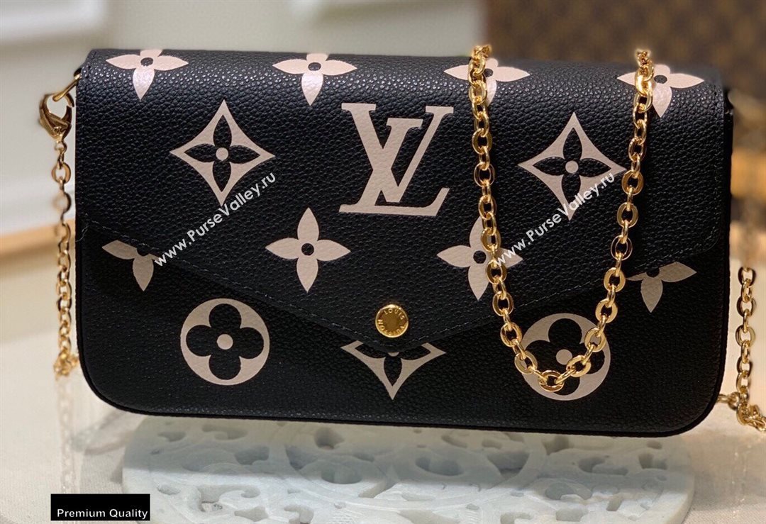 Louis Vuitton Grained Leather Felicie Pochette Bag M69977 Black 2020 (kiki-20100719)