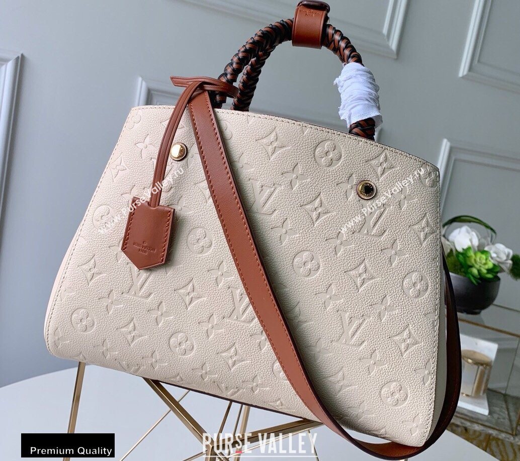 Louis Vuitton Monogram Empreinte Montaigne MM Bag Braided Handle M53939 Creme Beige and Caramel 2020 (kiki-20100840)