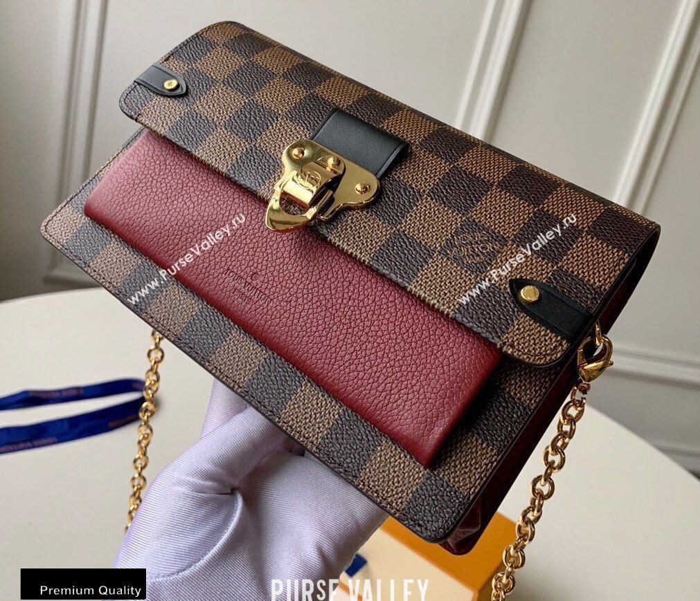 Louis Vuitton Damier Ebene Canvas Vavin Chain Wallet N60222 Bordeaux Red (kiki-20100817)