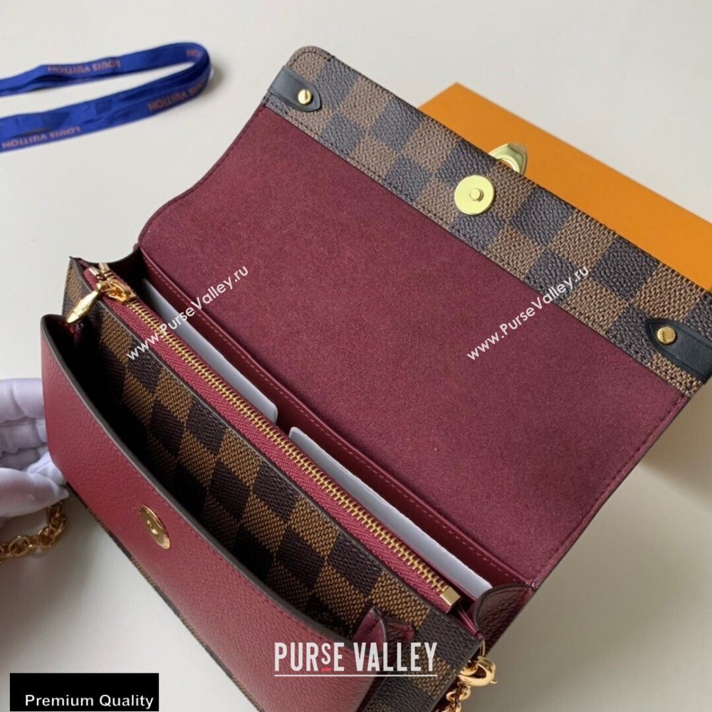 Louis Vuitton Damier Ebene Canvas Vavin Chain Wallet N60222 Bordeaux Red (kiki-20100817)