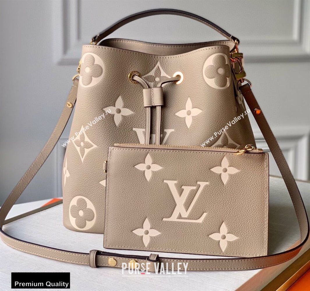 Louis Vuitton Grained Leather NeoNoe MM Bucket Bag M45555 Tourterelle Gray 2020 (kiki-20100846)