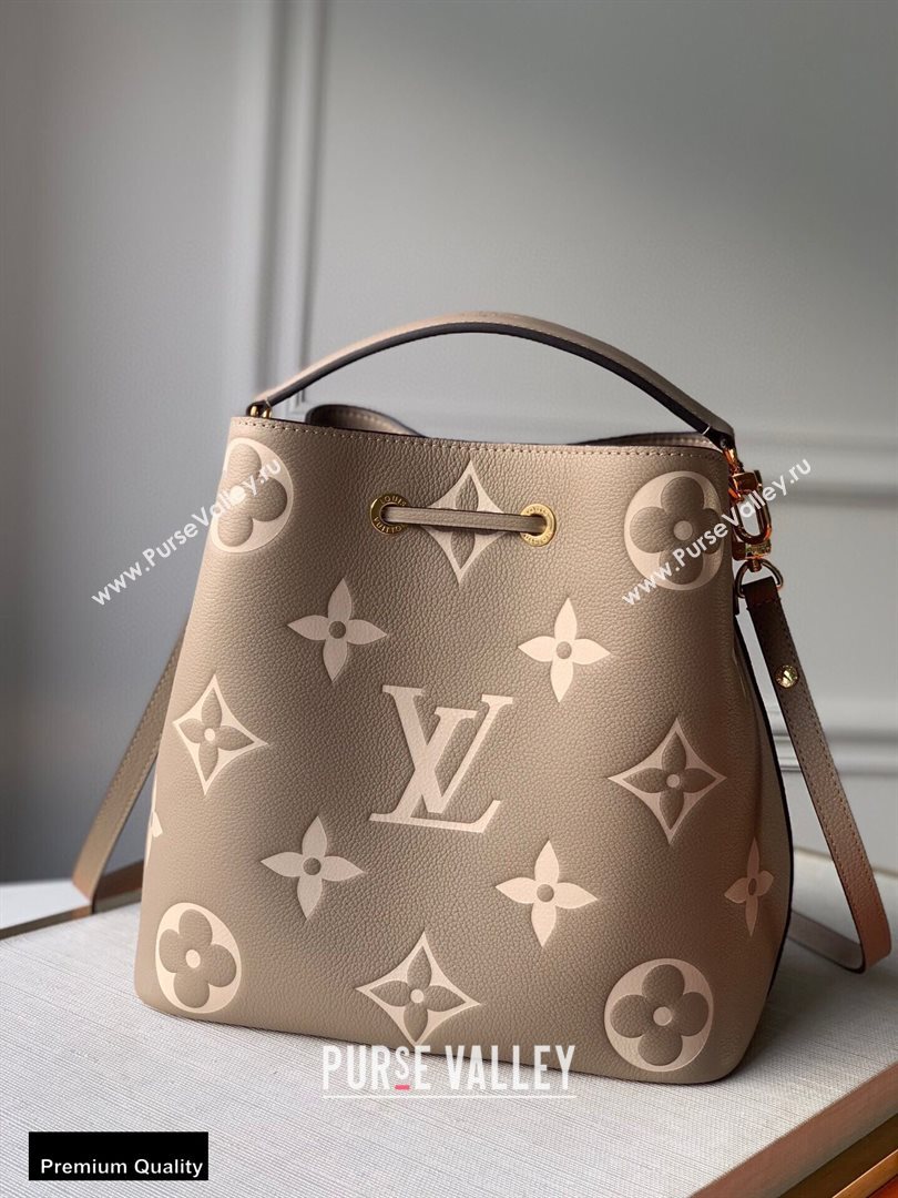 Louis Vuitton Grained Leather NeoNoe MM Bucket Bag M45555 Tourterelle Gray 2020 (kiki-20100846)