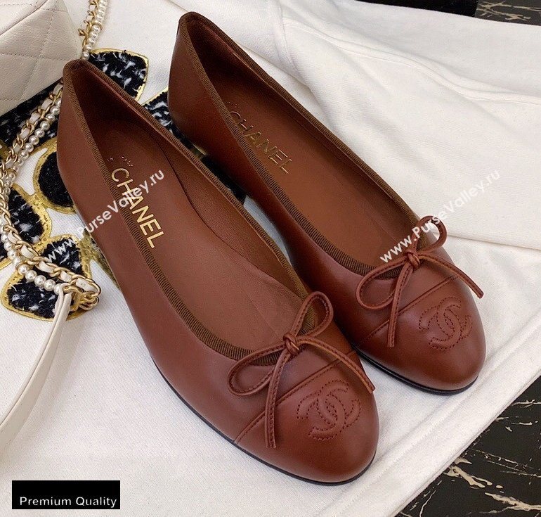 Chanel Top Quality Calfskin Classic Bow Ballerinas Flats G02819 Brown 2020 (xo-20100911)