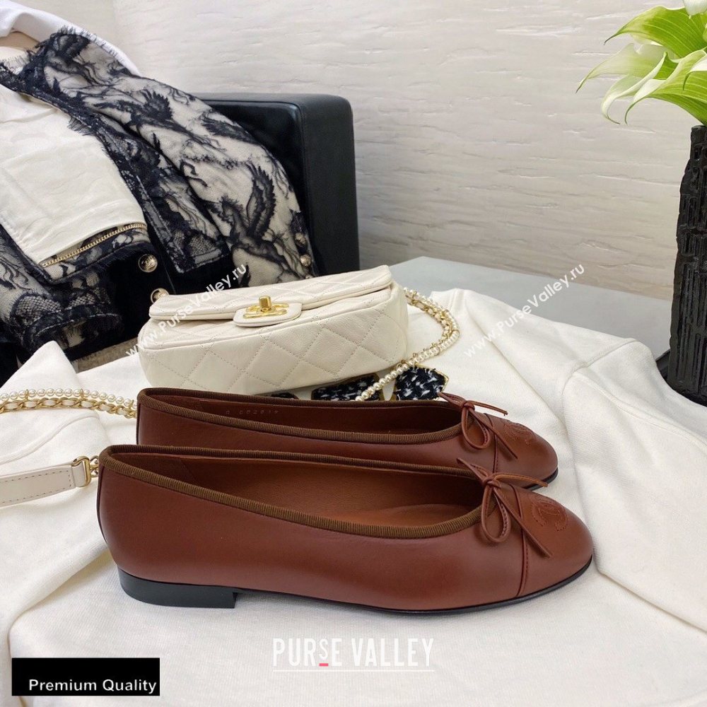 Chanel Top Quality Calfskin Classic Bow Ballerinas Flats G02819 Brown 2020 (xo-20100911)