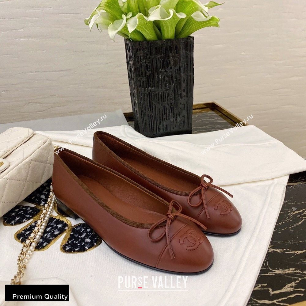 Chanel Top Quality Calfskin Classic Bow Ballerinas Flats G02819 Brown 2020 (xo-20100911)