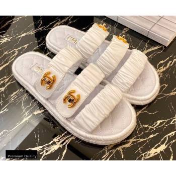 Chanel Top Quality Satin Gold CC Logo Mules Sandals White 2020 (xo-20100909)