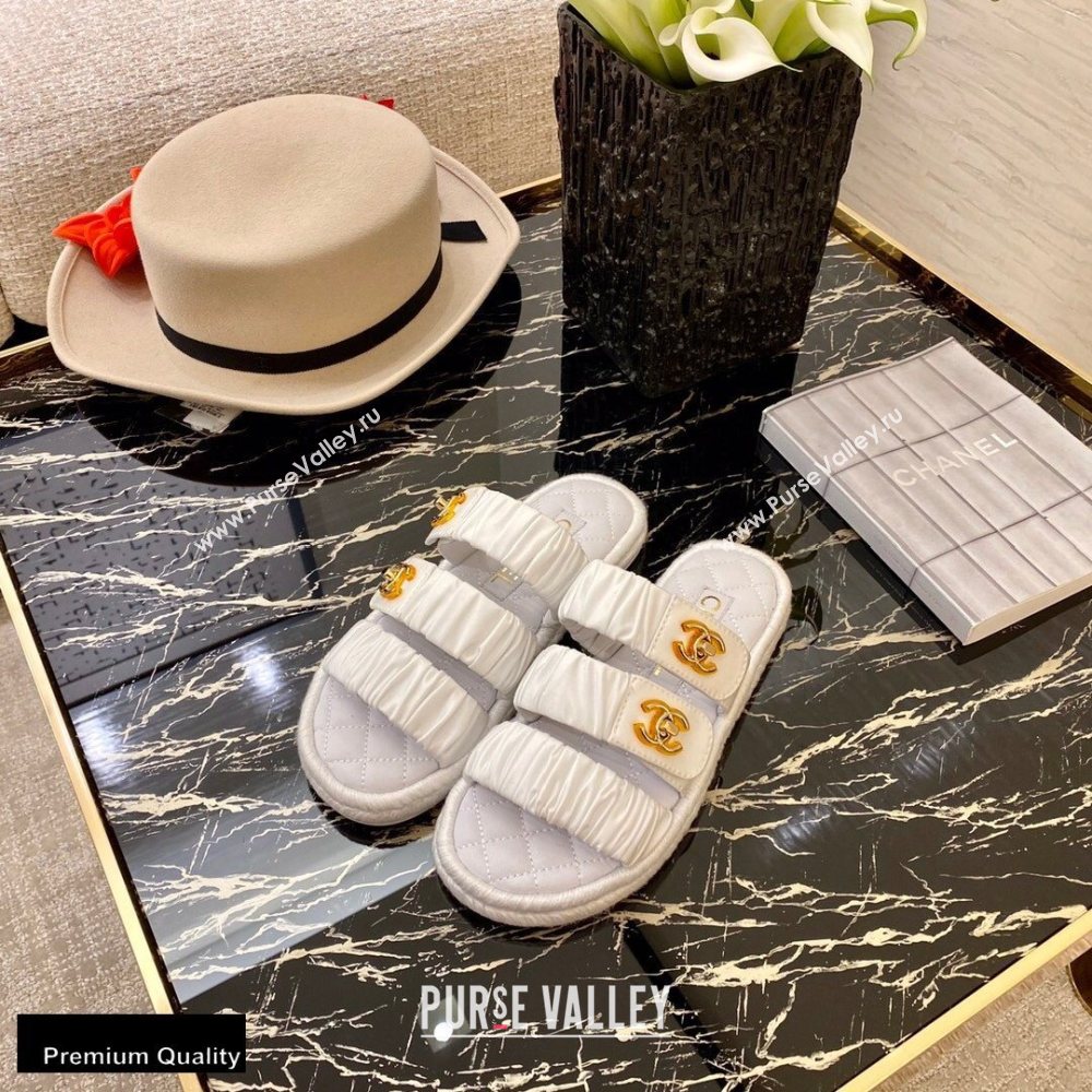 Chanel Top Quality Satin Gold CC Logo Mules Sandals White 2020 (xo-20100909)