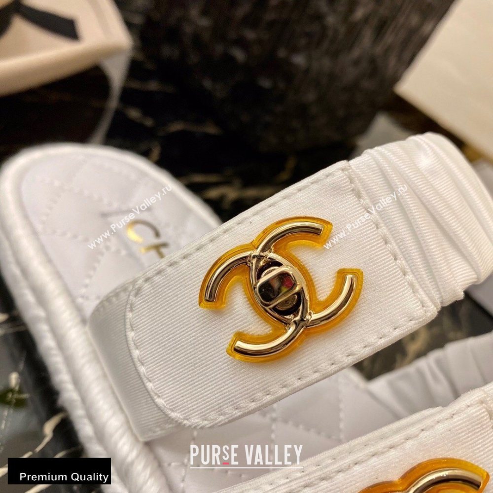 Chanel Top Quality Satin Gold CC Logo Mules Sandals White 2020 (xo-20100909)