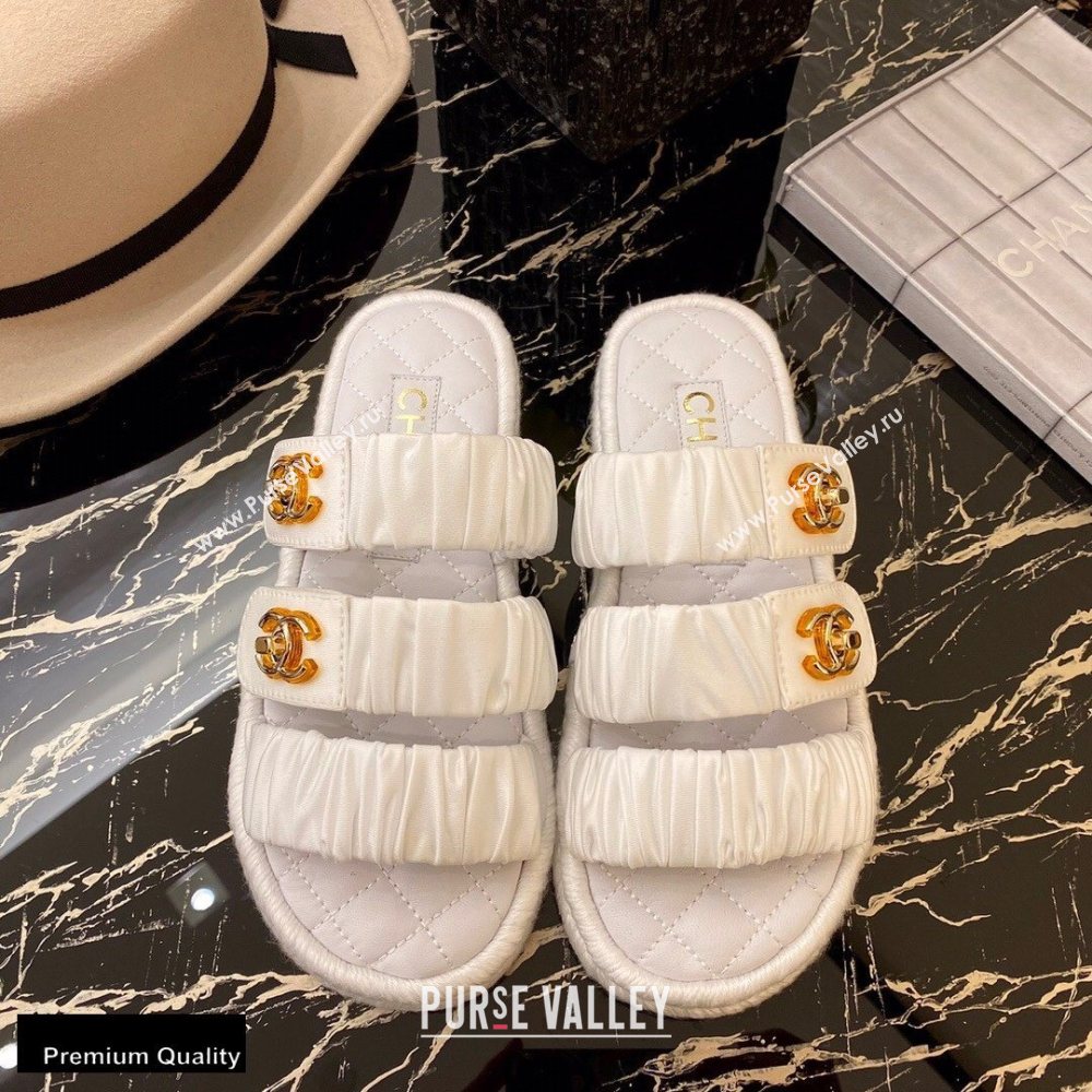 Chanel Top Quality Satin Gold CC Logo Mules Sandals White 2020 (xo-20100909)