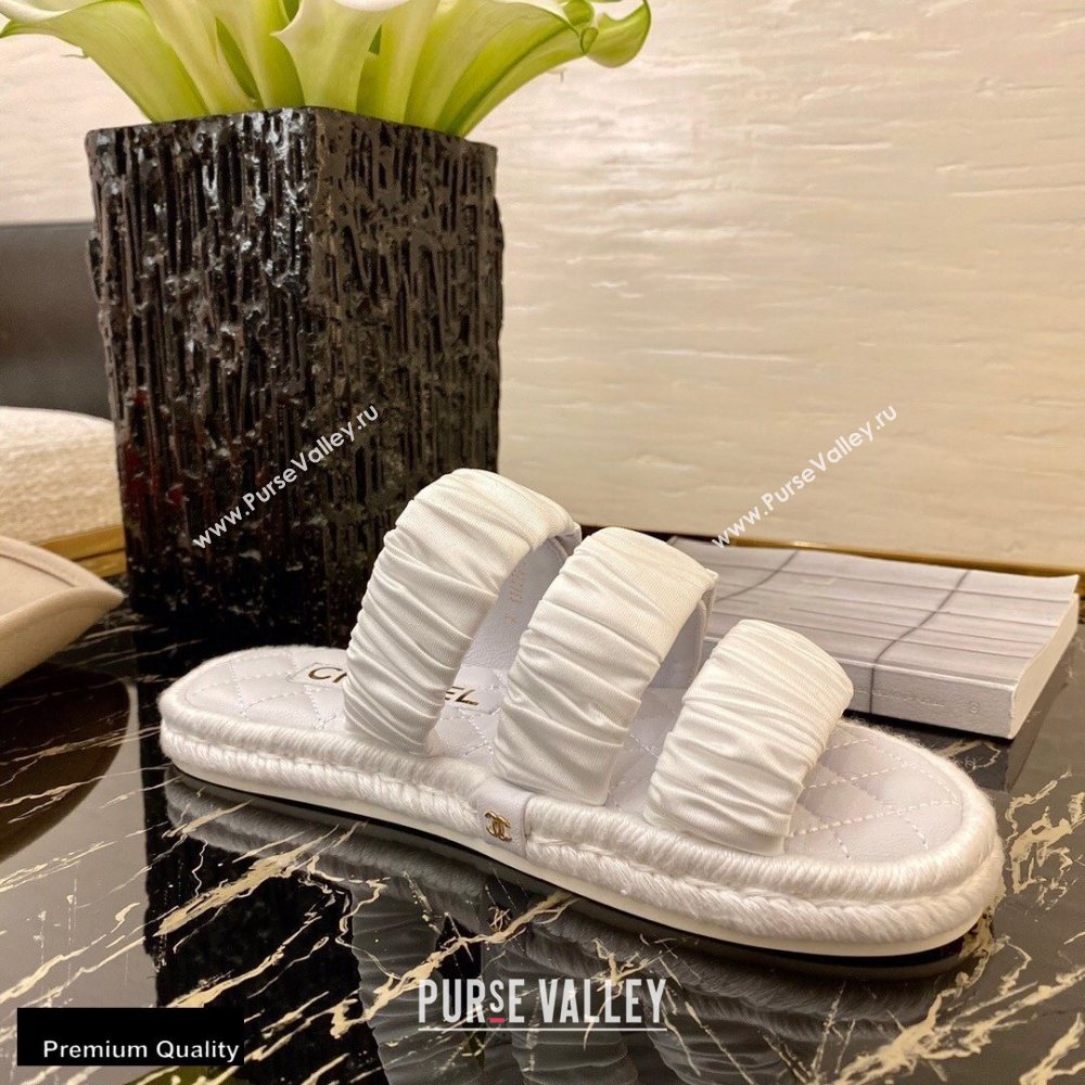 Chanel Top Quality Satin Gold CC Logo Mules Sandals White 2020 (xo-20100909)