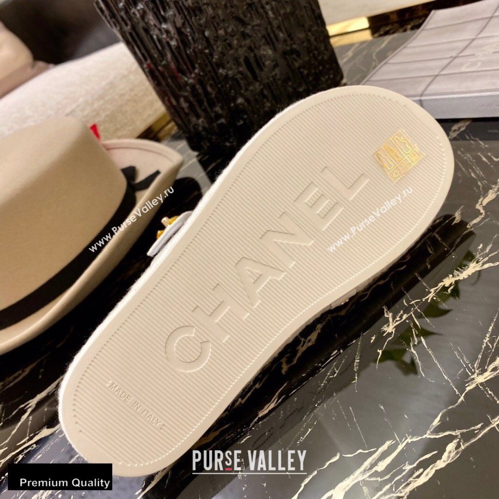Chanel Top Quality Satin Gold CC Logo Mules Sandals White 2020 (xo-20100909)