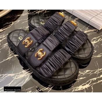 Chanel Top Quality Satin Gold CC Logo Mules Sandals Black 2020 (xo-20100908)