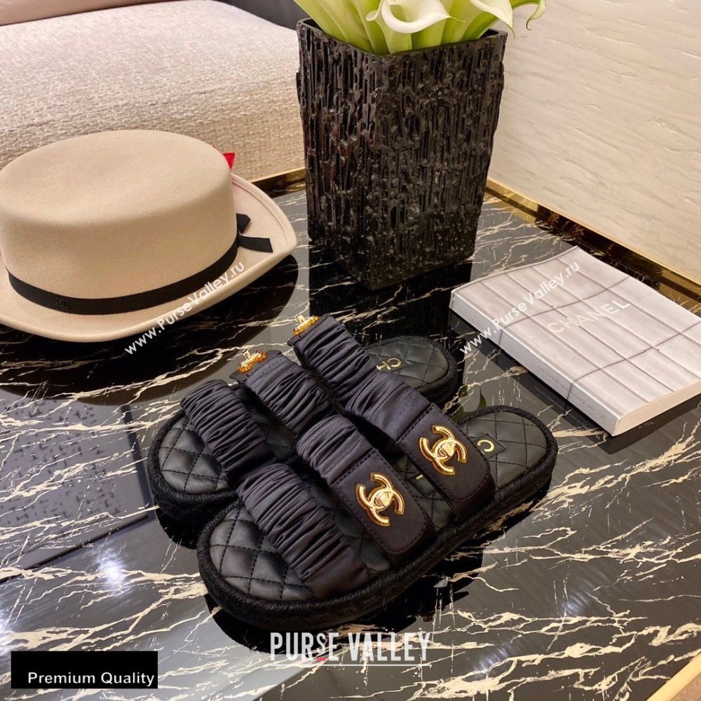 Chanel Top Quality Satin Gold CC Logo Mules Sandals Black 2020 (xo-20100908)
