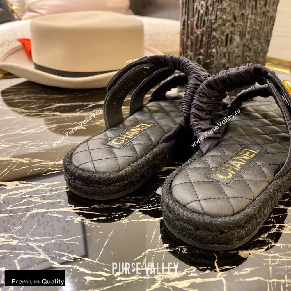 Chanel Top Quality Satin Gold CC Logo Mules Sandals Black 2020 (xo-20100908)