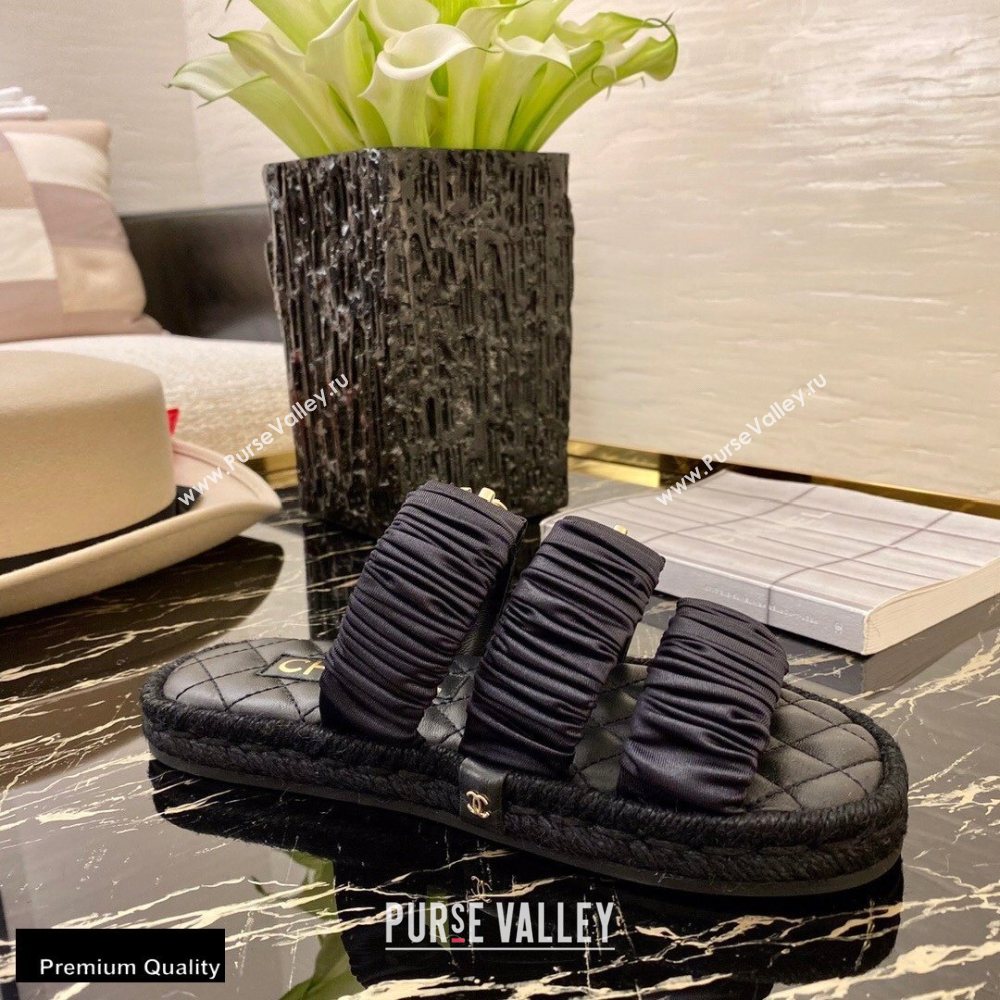 Chanel Top Quality Satin Gold CC Logo Mules Sandals Black 2020 (xo-20100908)